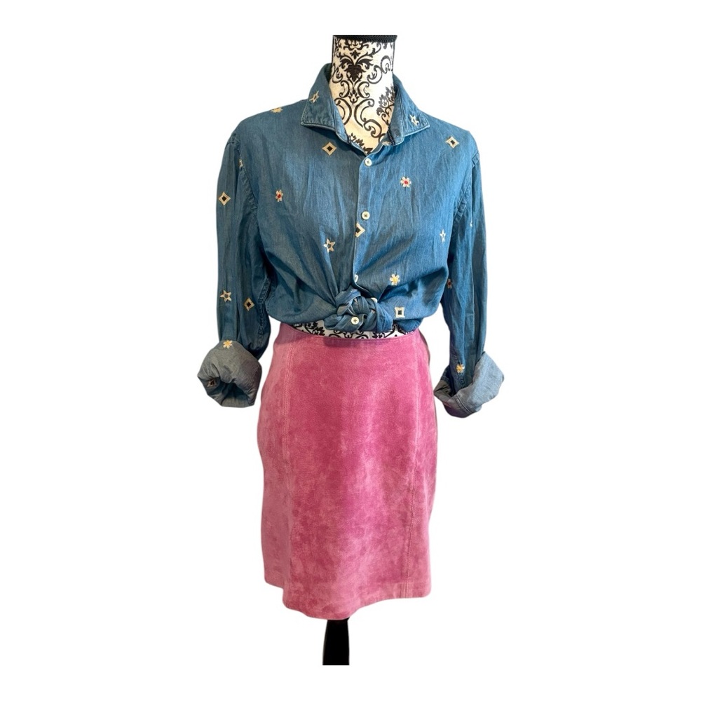 GEORGIOU STUDIO Vintage Pink Suede Leather Mini Skirt